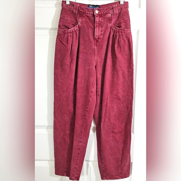 Zara The 80s Collection High Waist Jeans 6 Pink Casual Punk Kidcore Pleats Baggy - Picture 1 of 8